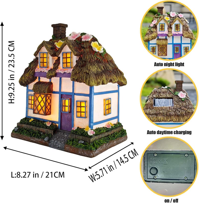 Brilliant Prospect Prospect Thatched Cottage, Solar Statue Lights Mushroom Fairy House, Garden House Statues, Outdoor Memorial Ornaments Waterproof Decoration for Outside Patio Yard Lawn Decor - Image 2